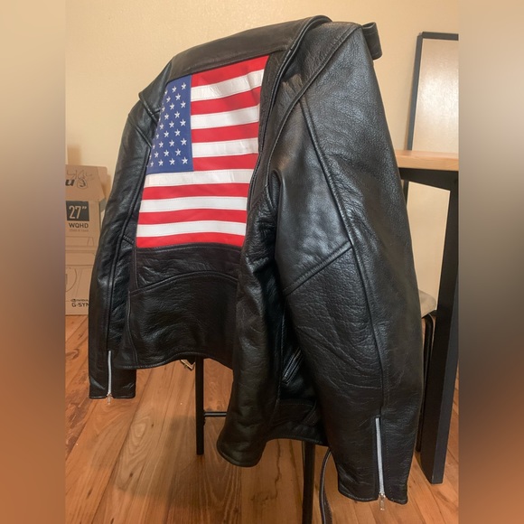 Allstate Leather American Flag Biker Jacket - Size 44 - Picture 1 of 5